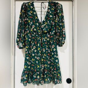 Sugar+Lips Sheath Dress Women's Small Long Sleeve Above Knee Green Floral med